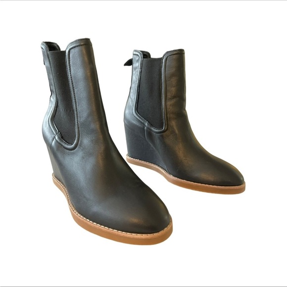 ANTHROPOLOGIE Splendid Wynn Black Leather Wedge Boots Size 7.5M Gothic Goth - Picture 16 of 16